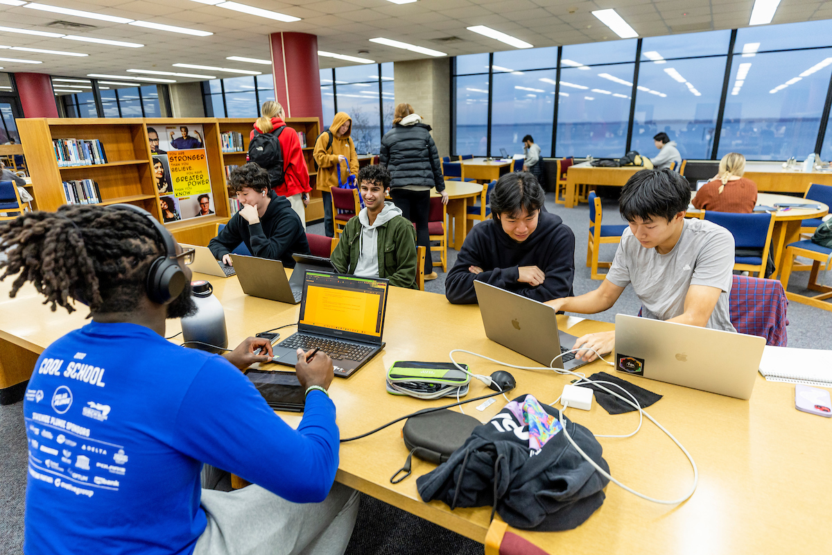 Students studying at the library.